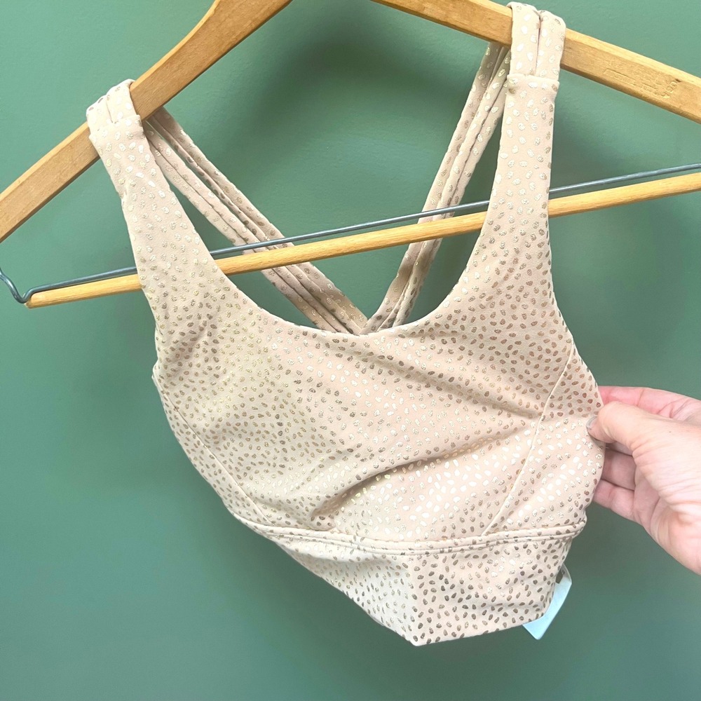 Buffbunny Collection Nubre Sports Bra Gold Dot Criss Cross Straps Athleisure
